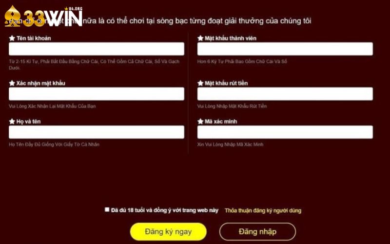 Hướng dẫn đăng ký tài khoản 33win84 thành công